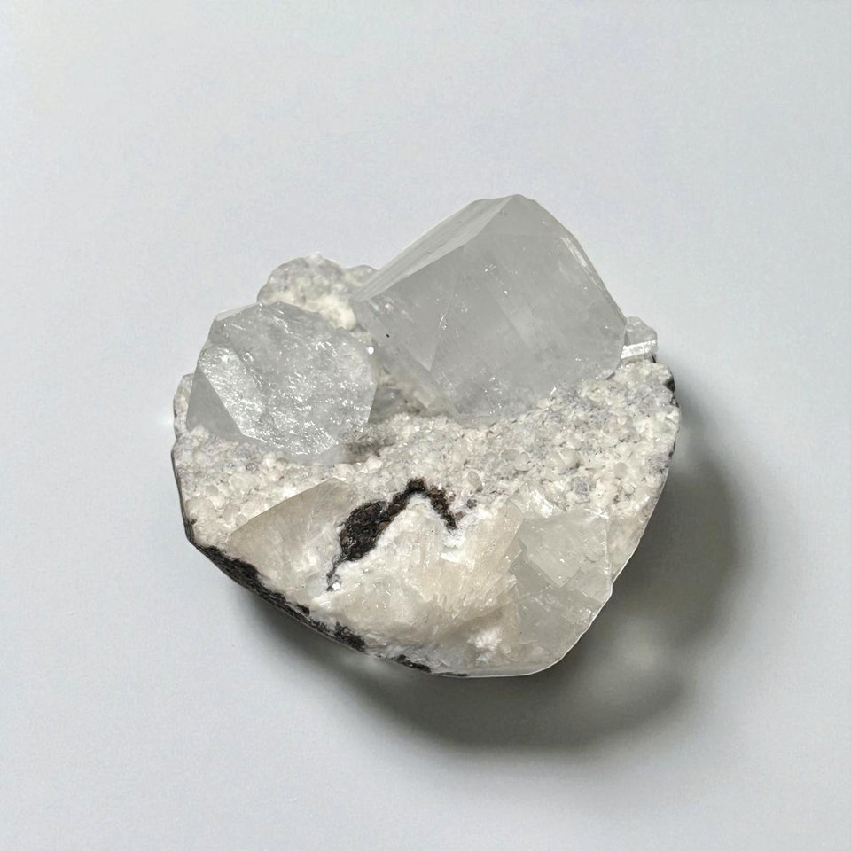 Apophyllite on White Matrix with Stilbite specimen, view 1 of 3